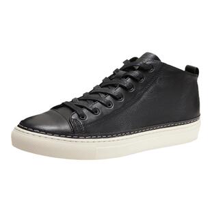 欧洲站2026秋季新款高帮男鞋真皮平底系带休闲鞋头层牛皮黑色板鞋