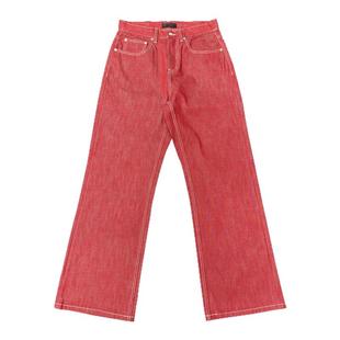 TBR高端线赤炎红冈山拼皮红色原牛宽松直筒A字版型牛仔裤