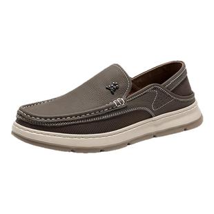 梦特娇一脚蹬中年休闲皮鞋春季头层牛皮商务时尚软底爸爸开车男鞋