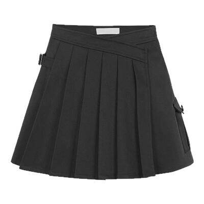 Three Quarters 女士缎感解构v腰工装百褶短裙银泰百货 301355
