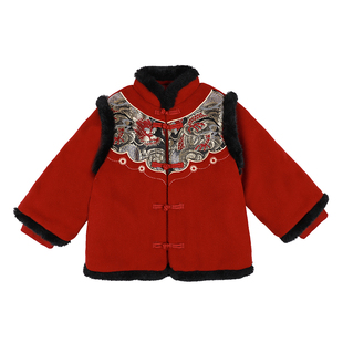 男童红色外套冬儿童加厚上衣2025冬季新款男孩新中式国风拜年棉服