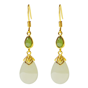 宫里上新和田玉耳饰女纯银玉石耳环新中式国风耳钉生日礼物送妈妈