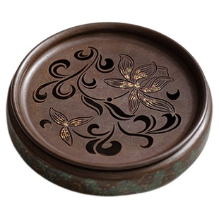 圭隐堂手工纯铜壶承储水茶盘干泡台家用复古养壶茶托盘茶承小茶台