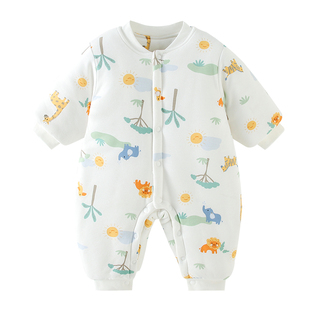 翘脚鸭婴儿夹棉连体衣宝宝冬季外出棉服280g加厚新生儿保暖棉袄