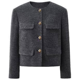 【季末折扣】欧时力进口羊毛呢小香风羽绒服外套正肩2025秋冬尖货