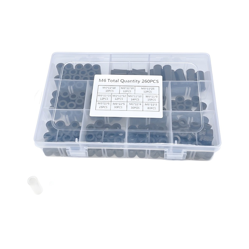 塑胶间隔柱260PCSM6黑色ABS尼龙柱盒装塑料直通管PCB板支撑隔离