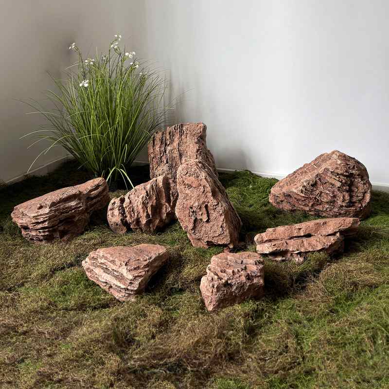 户外园林景观假石头仿真黄色玻璃钢石头不规则千层石造景绿植搭配