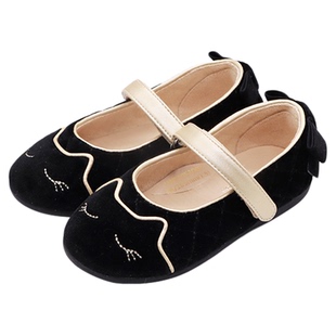 little winkaa童鞋新款女童公主刺绣猫咪蝴蝶结天鹅绒舞蹈鞋单鞋