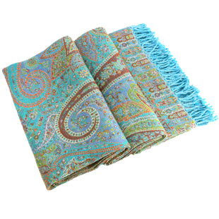 明媚春光旅行拍照异域风羊毛披毯一物多用加厚外搭披肩绿色大方巾