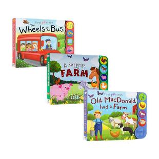 【自营】英文 Wheels on the Bus/A Surprise on the Farm Nursery Rhyme/Old MacDonald 童谣纸板书 3册 儿童歌谣绘本
