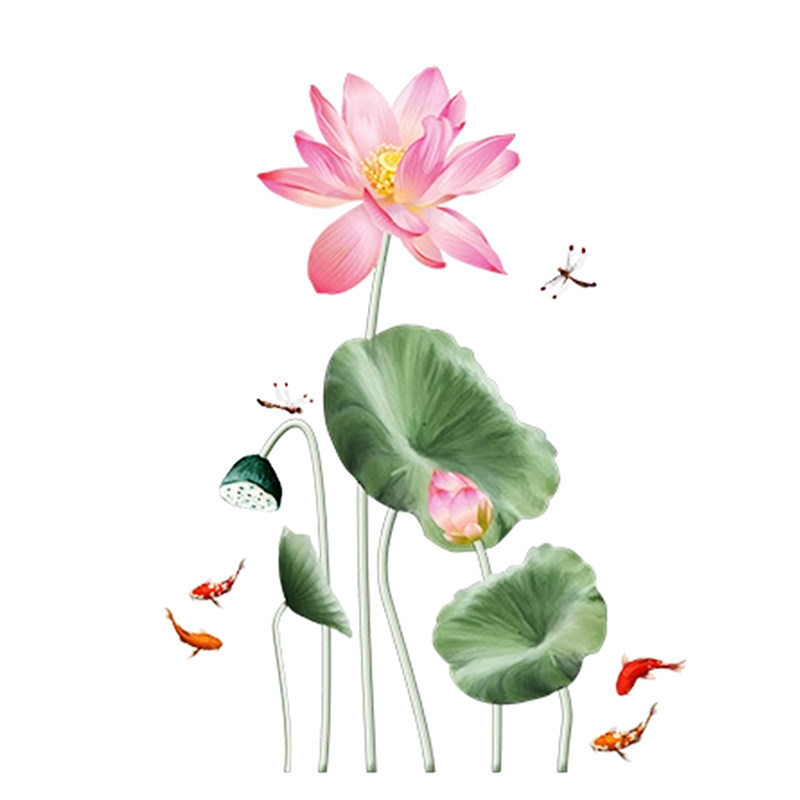 竖版荷花净秽图白莲花九鱼卫生间厕所门贴画墙壁画