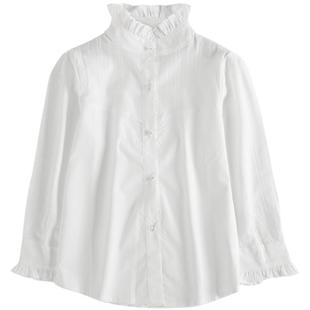 女童打底白衬衣2025春秋季新款大童女宝宝立领上衣白色小衬衫加绒