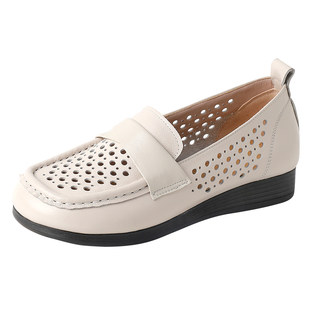 真皮洞洞鞋2026新款大码女鞋41到43平底小皮鞋低跟透气女士凉鞋春