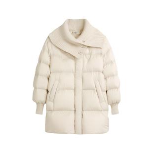 AS羽绒服女25冬季新款中长款罗口针织大翻领宽松A字版型保暖外套