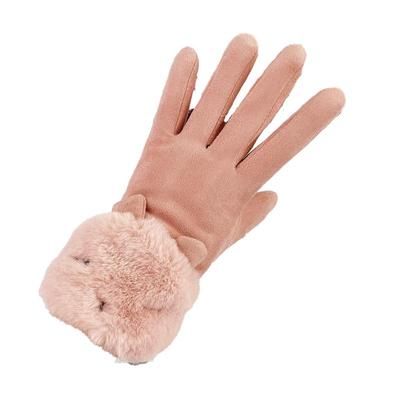 手套冬女麂皮绒加绒触屏防寒女冬