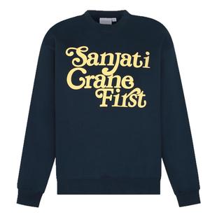 Sanjati crane美式经典logo圆领加绒休闲卫衣情侣上衣男女潮宽松
