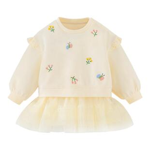 迷你巴拉巴拉女童宝宝连衣裙2026春装新款儿童假两件卫衣网纱裙子