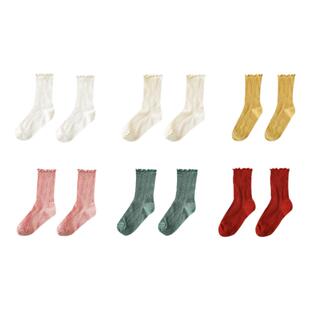 幼悠女童中筒袜夏季薄款女孩花边中筒纯色袜可爱木耳边宝宝透气袜