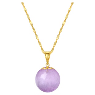 天然猫眼紫锂辉石圆珠吊坠女阿富汗拉丝12mm单珠锁骨链18K金挂坠