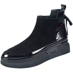 欧洲站2025秋季新款女鞋尖头平底磨砂皮马丁靴侧拉链厚底英伦短靴