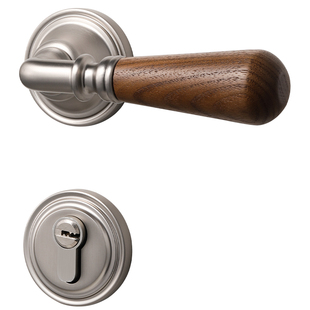 烁盾中古风室内家用卧室门锁胡桃木复古房间门把手磁吸静音房门锁