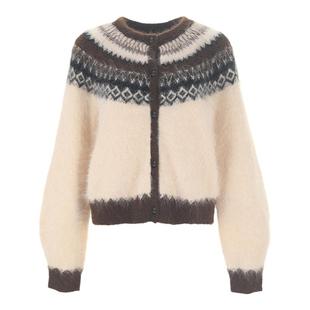 wana try羊驼毛软糯针织衫复古费尔岛毛衣新款弧形袖开衫女装上衣