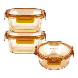 Snapware 琥珀保鲜盒三件套家用厨房收纳保鲜微波炉玻璃饭盒套装