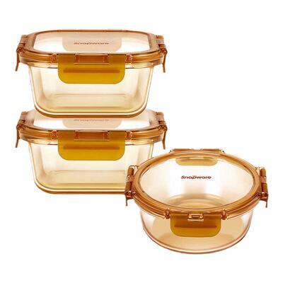 Snapware 琥珀保鲜盒三件套家用厨房收纳保鲜微波炉玻璃饭盒套装