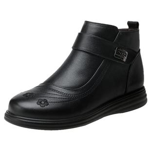 42特大号脚宽平底妈妈真皮羊毛短靴41冬款大码女靴中老年软皮棉鞋