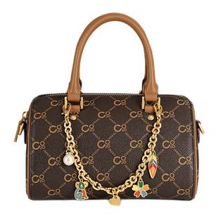 COOGI包包女新款2026轻奢高级感经典老花波士顿包单肩斜挎手提包