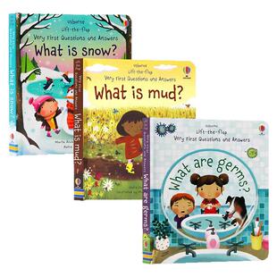 Usborne出品 问与答翻翻书3册What Are Germs细菌What is Snow/Moon雪/月亮是什么英文原版绘本儿童英语启蒙科普早教翻翻纸板书