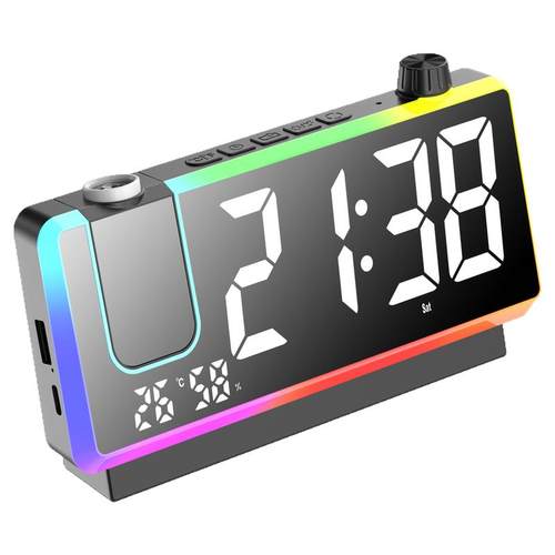 KBTWEILING幻彩LED电子钟 七彩小夜灯闹钟 大屏时间温度双投影钟