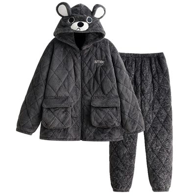 睡衣男冬加厚三层夹棉可爱青少年