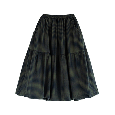 古苔格子气球绿色半裙小个子友好