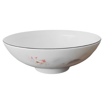 白色陶瓷清汤碗带花纹高脚碗