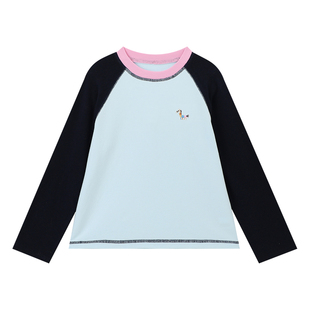 布丁哈鲁春装女童童装上衣2026春季新款儿童小马撞色插肩袖T恤