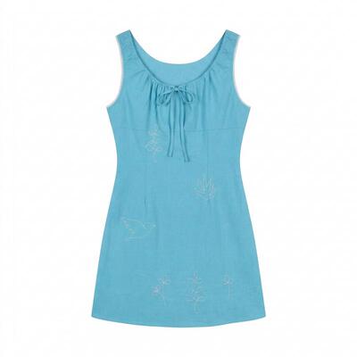 LLANO法式刺绣无袖连衣裙夏季