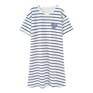 三枪睡裙女夏季纯棉薄款短袖中裙过膝甜美卡通家居服女士夏天睡衣