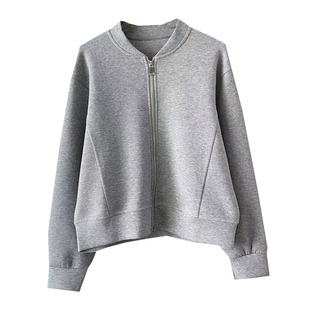 秋季简约立领显瘦空气棉藏青色外套拉链短款开衫小个子卫衣棒球服