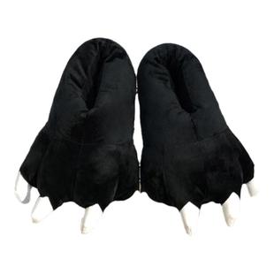 冬爱情公寓卡通恐龙熊掌防滑保暖毛绒包跟室内搞怪男女爪子棉拖鞋