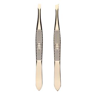 芳龄不锈钢眉夹金色镊子斜口平口眉毛夹眉钳拔胡子毛斜角带收纳盒