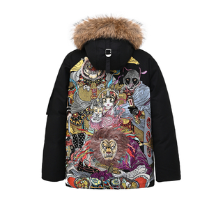 神识麒骥*猫仙游记 白鸭绒 满绣真毛领 拼皮带帽风衣款 羽绒服