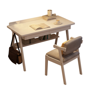 实木书桌原木简约家用学生学习桌ins日式白色台式电脑桌卧室北欧