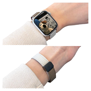 适用applewatch撞色皮表带S9/10折叠磁吸扣小蛮腰真皮拼色荔枝纹表带苹果手表S11表带iwatch8/7/6/SE代秋冬女