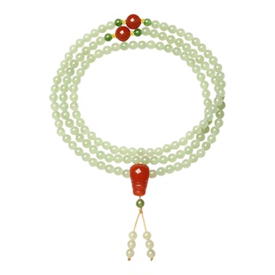 潮宏基倾玉黄金项链手链玉髓和田玉套链琥珀玉石新中式一款两戴