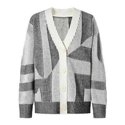 imm尹默拼色提花几何花型毛衫