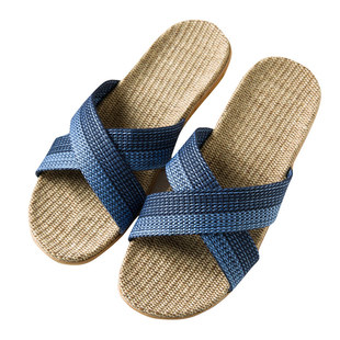 吸汗防臭休闲复古亚麻男凉拖鞋女室内居家防滑棉麻个性潮藤草编织