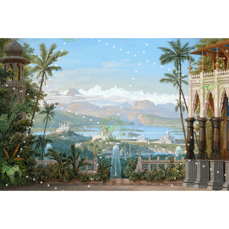 法式海景油画电视背景墙壁画墙布