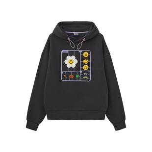wigglewiggle26年春秋季时尚笑脸花魔术贴运动连帽卫衣男女同款