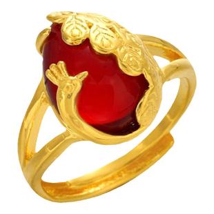 沙金凤凰镶红绿宝石仿真黄金开口戒指女士镀金活口可调节气质戒子